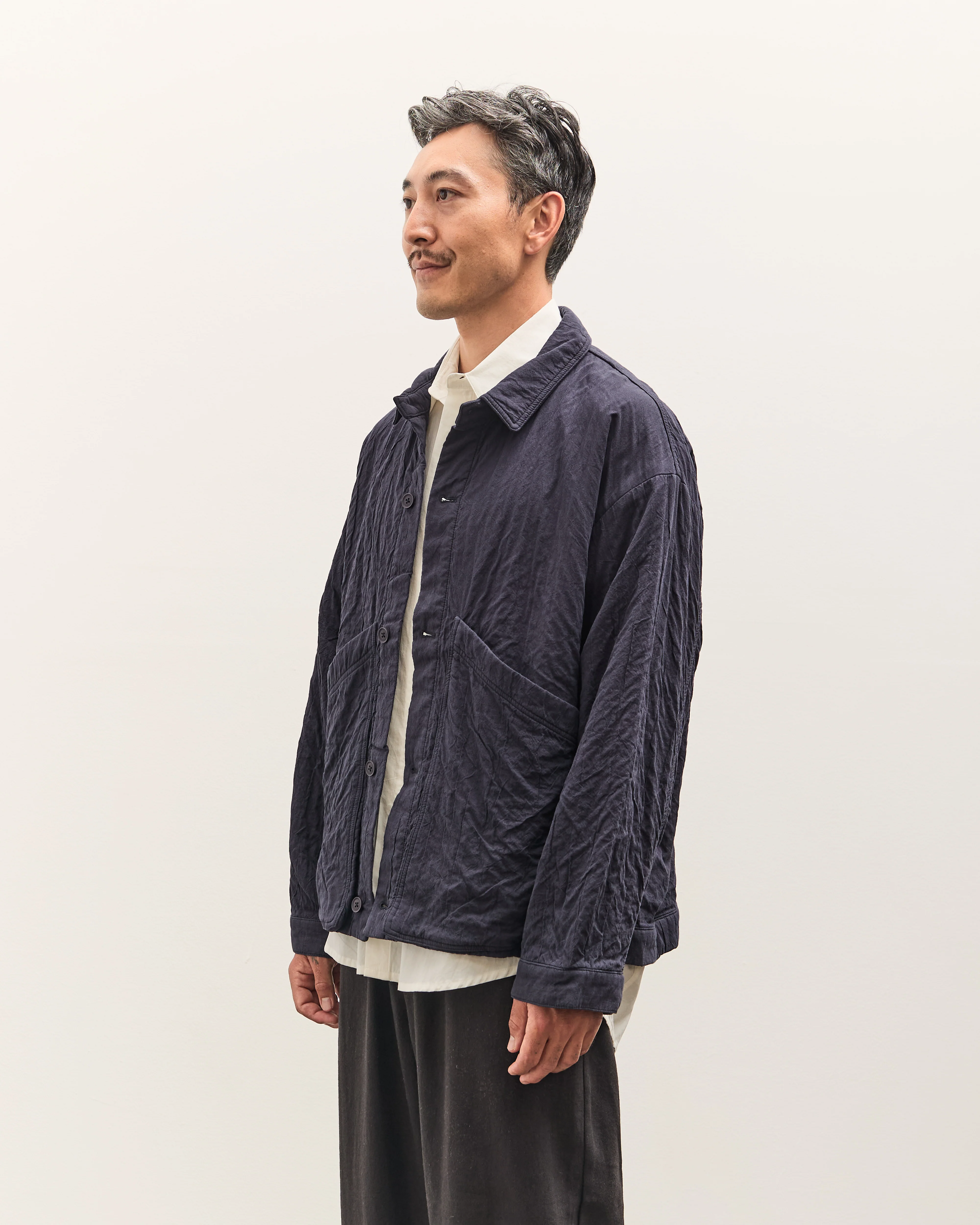 7115 by Szeki Signature Panel Pockets Shirt Jacket Unisex, Navy - Image 4