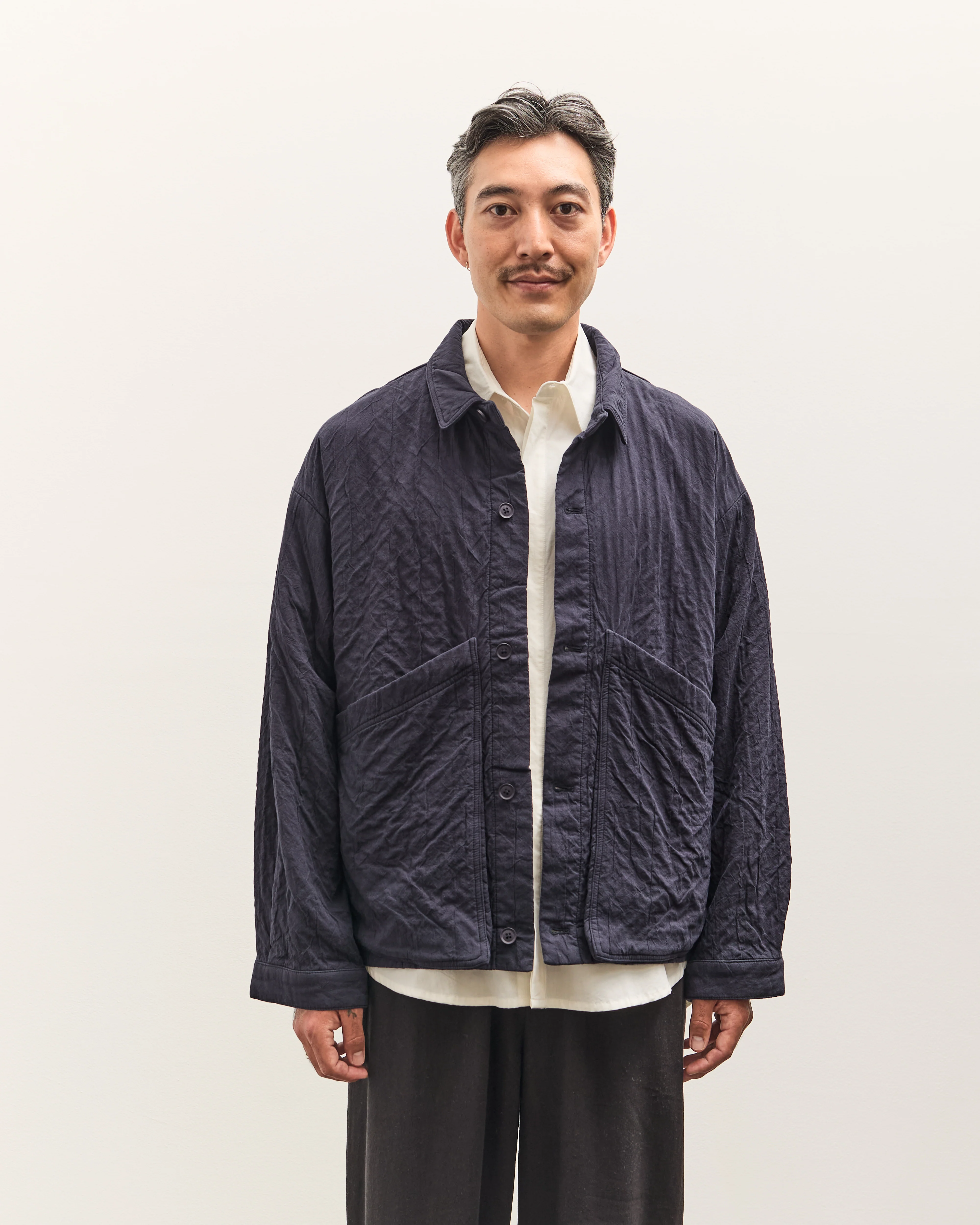 7115 by Szeki Signature Panel Pockets Shirt Jacket Unisex, Navy - Image 7