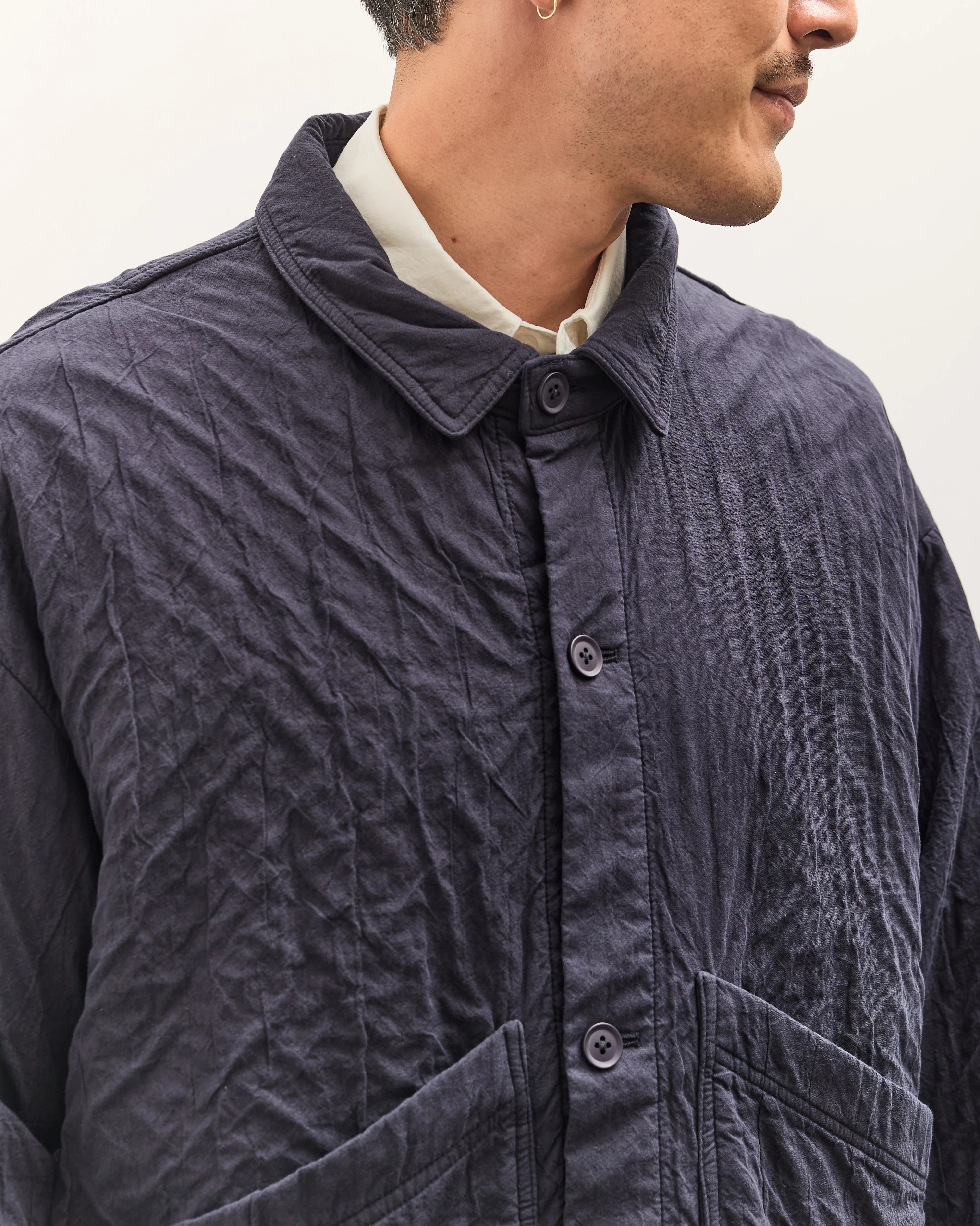 7115 by Szeki Signature Panel Pockets Shirt Jacket Unisex, Navy - Image 8