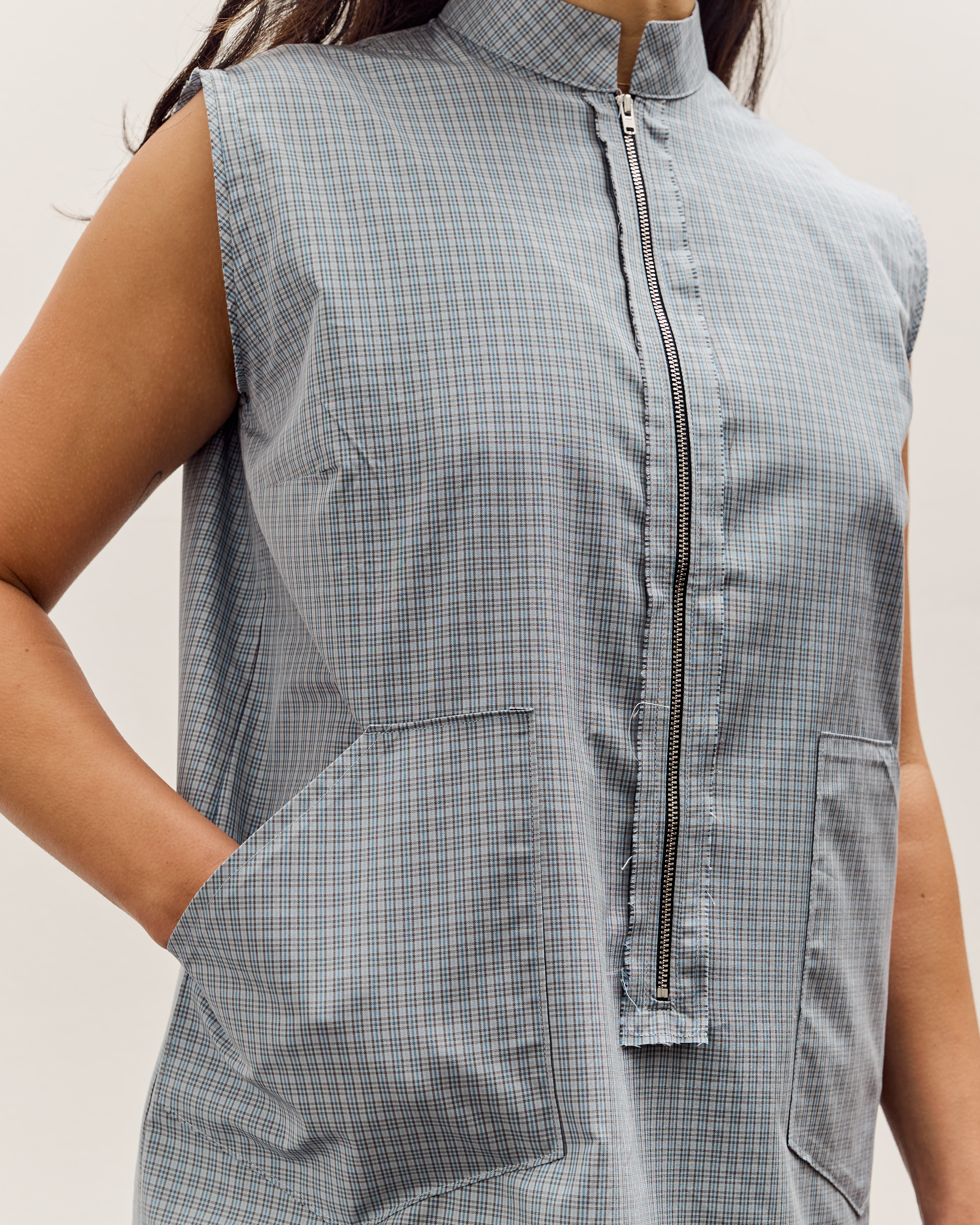 Camiel Fortgens Zip Dress, Blue/Grey/White Check - Image 7