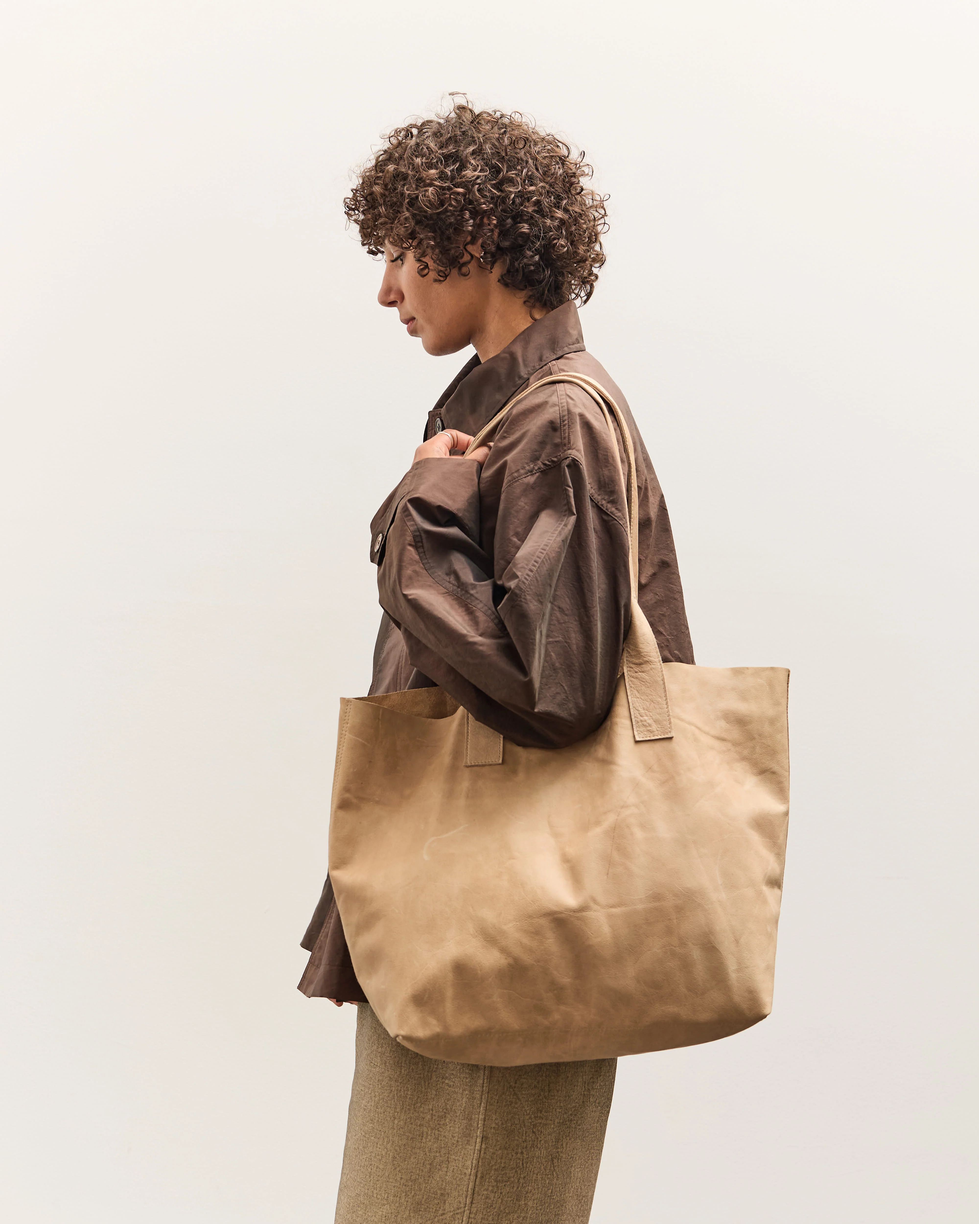 Colbo Leather Tote, Distressed Beige - Image 3