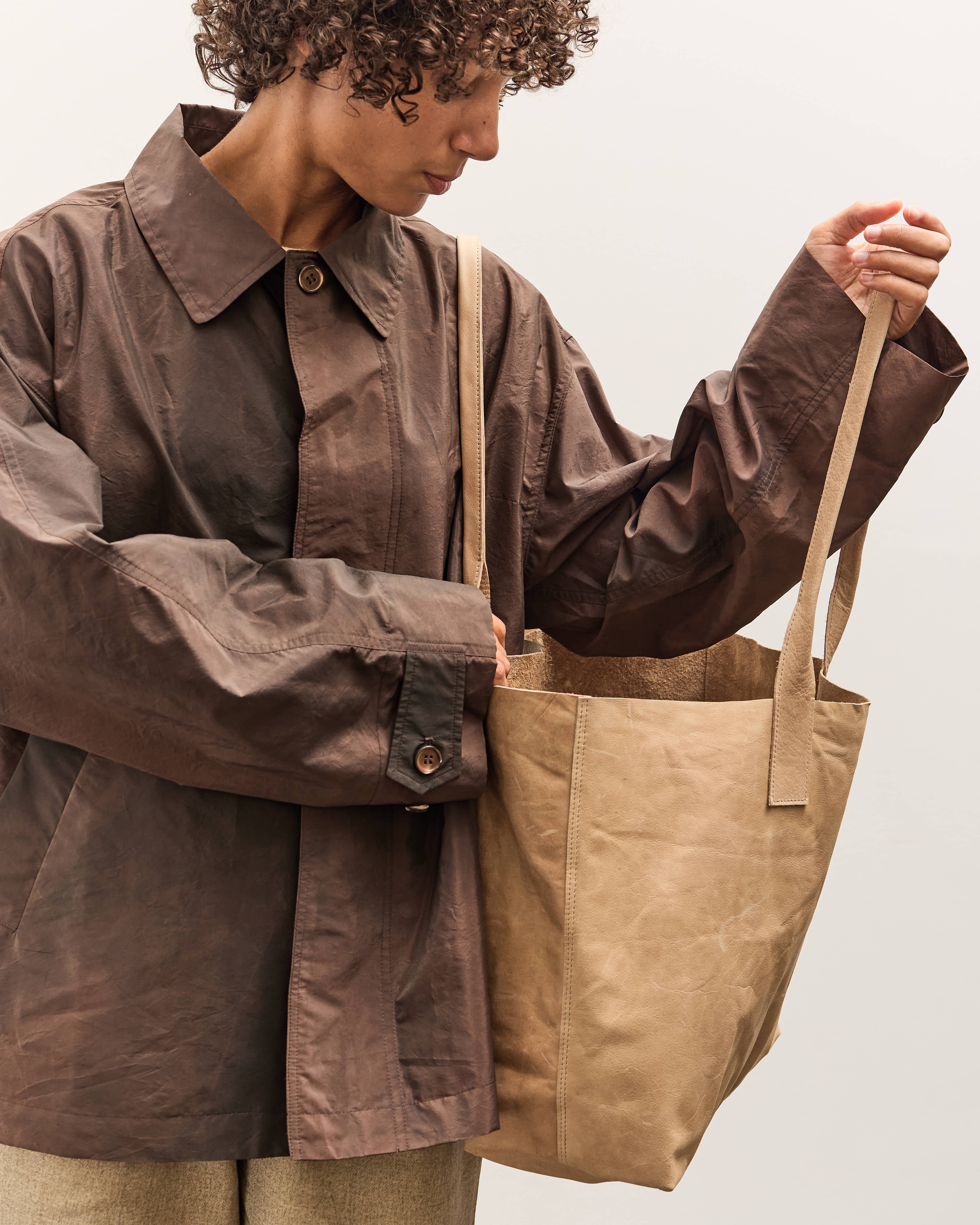 Colbo Leather Tote, Distressed Beige - Image 4