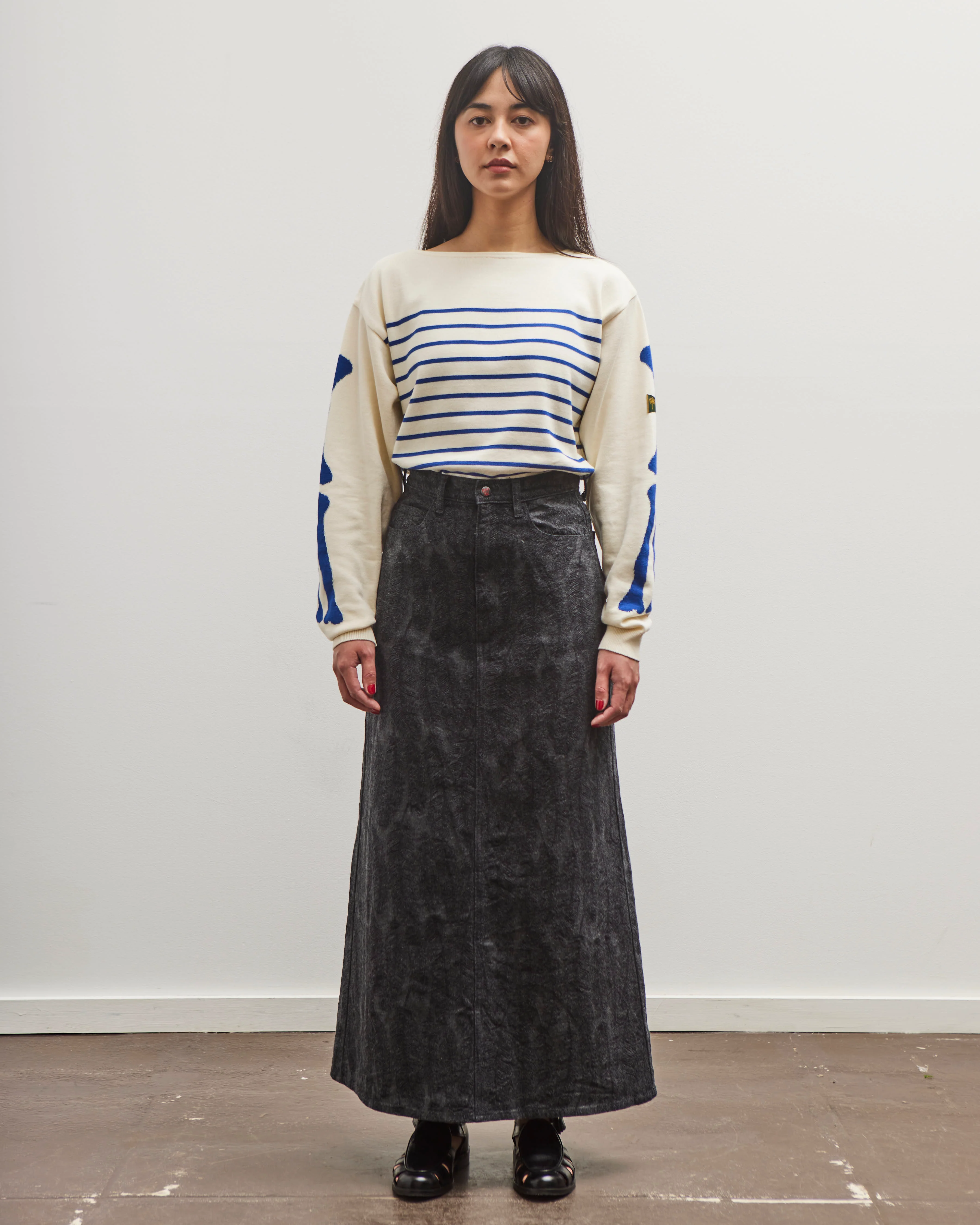 Kapital 12oz MAGPIE Denim High Waisted Maxi Skirt, BLKxBLK - Image 3