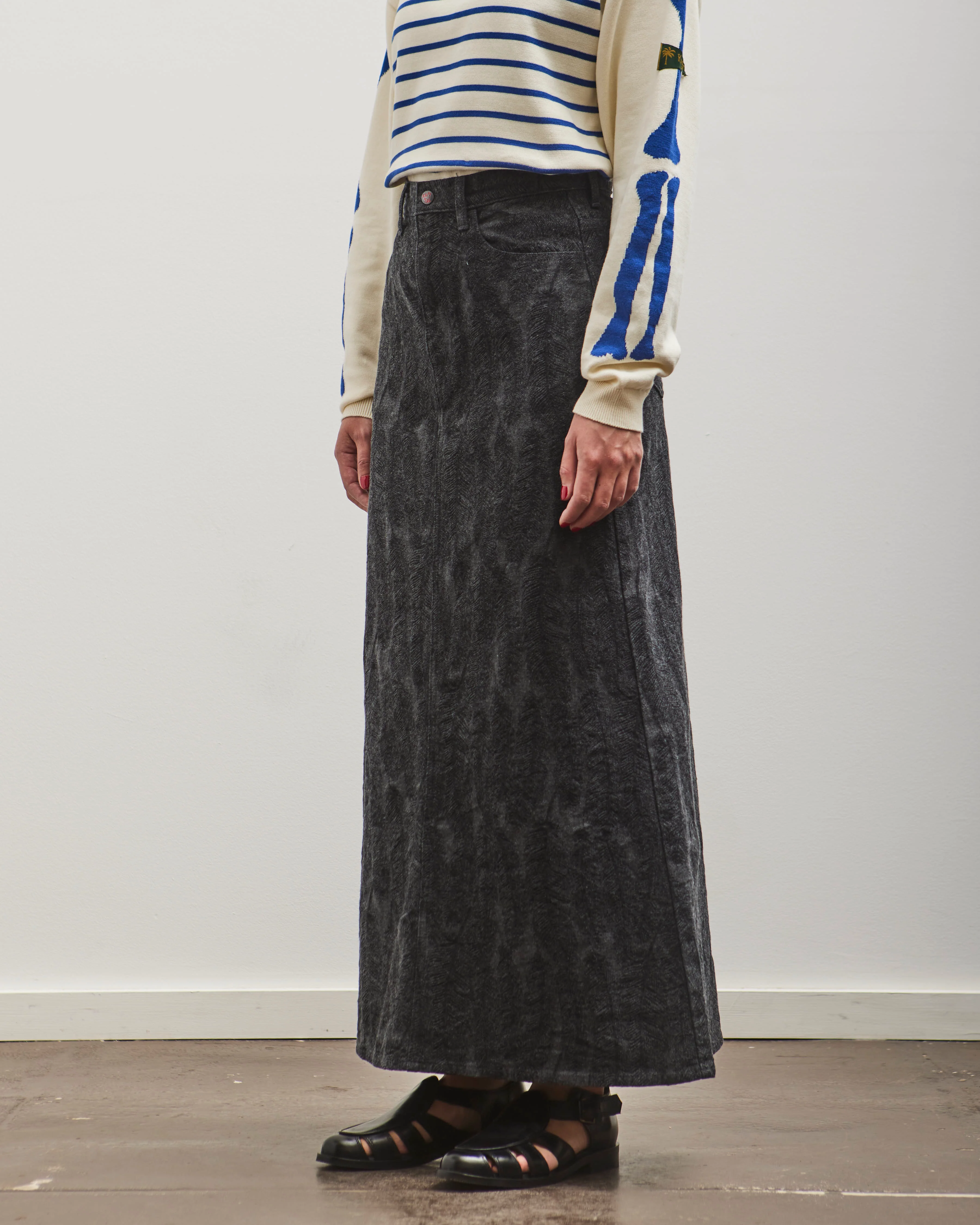 Kapital 12oz MAGPIE Denim High Waisted Maxi Skirt, BLKxBLK - Image 4