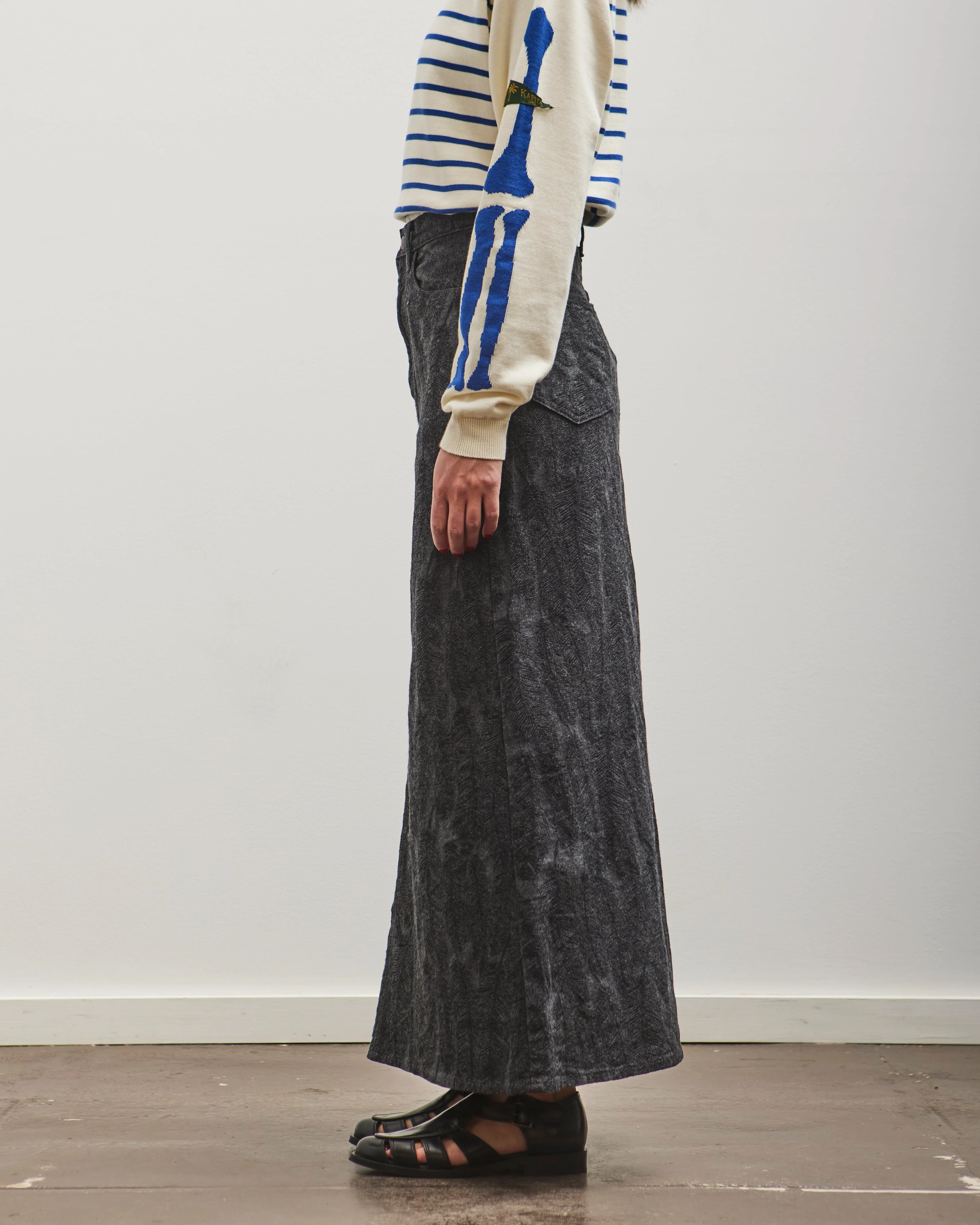 Kapital 12oz MAGPIE Denim High Waisted Maxi Skirt, BLKxBLK - Image 5