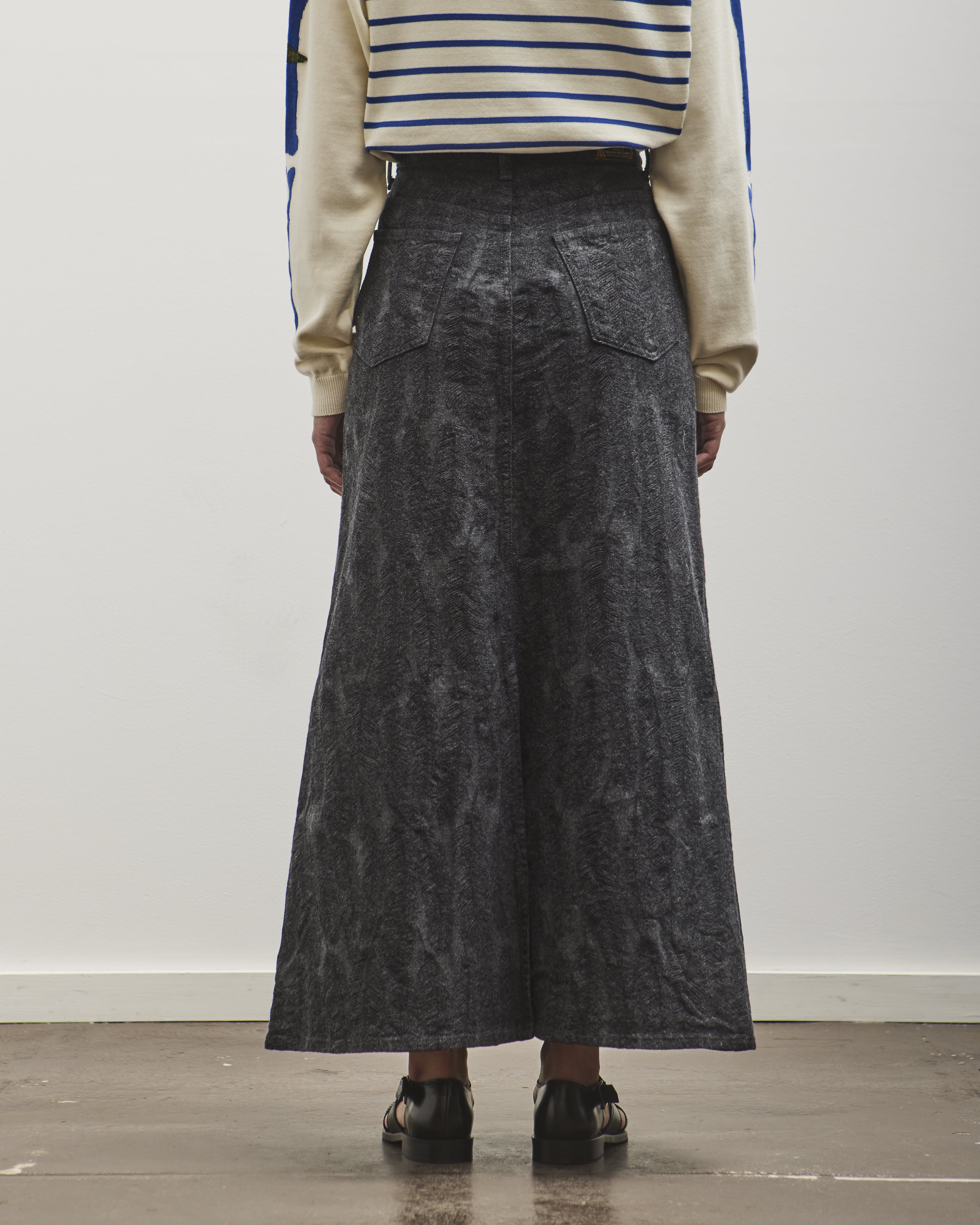 Kapital 12oz MAGPIE Denim High Waisted Maxi Skirt, BLKxBLK - Image 6