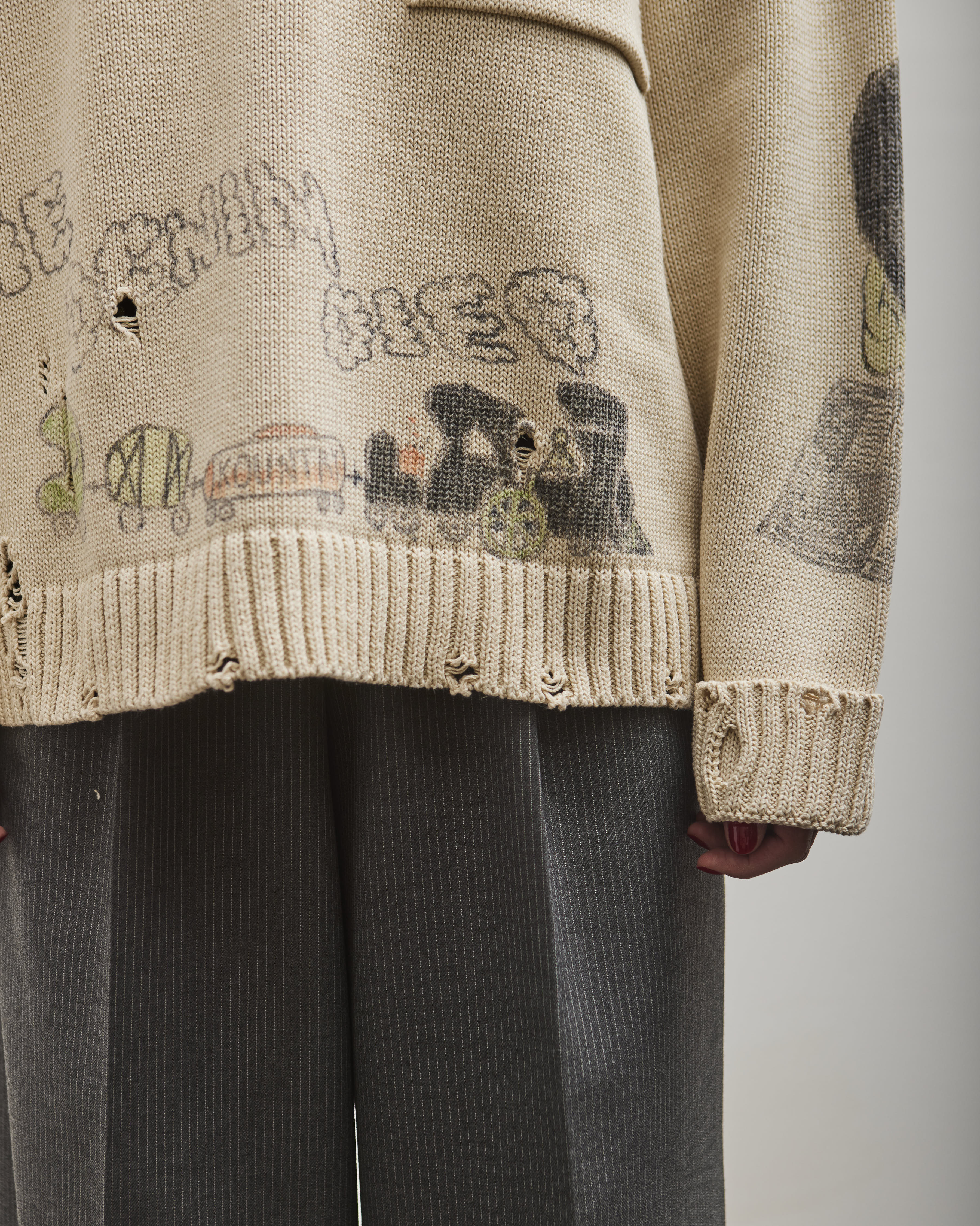 Kapital 5G Cotton Knit Crew Sweater (Memorial Paint Model), Ecru - Image 7