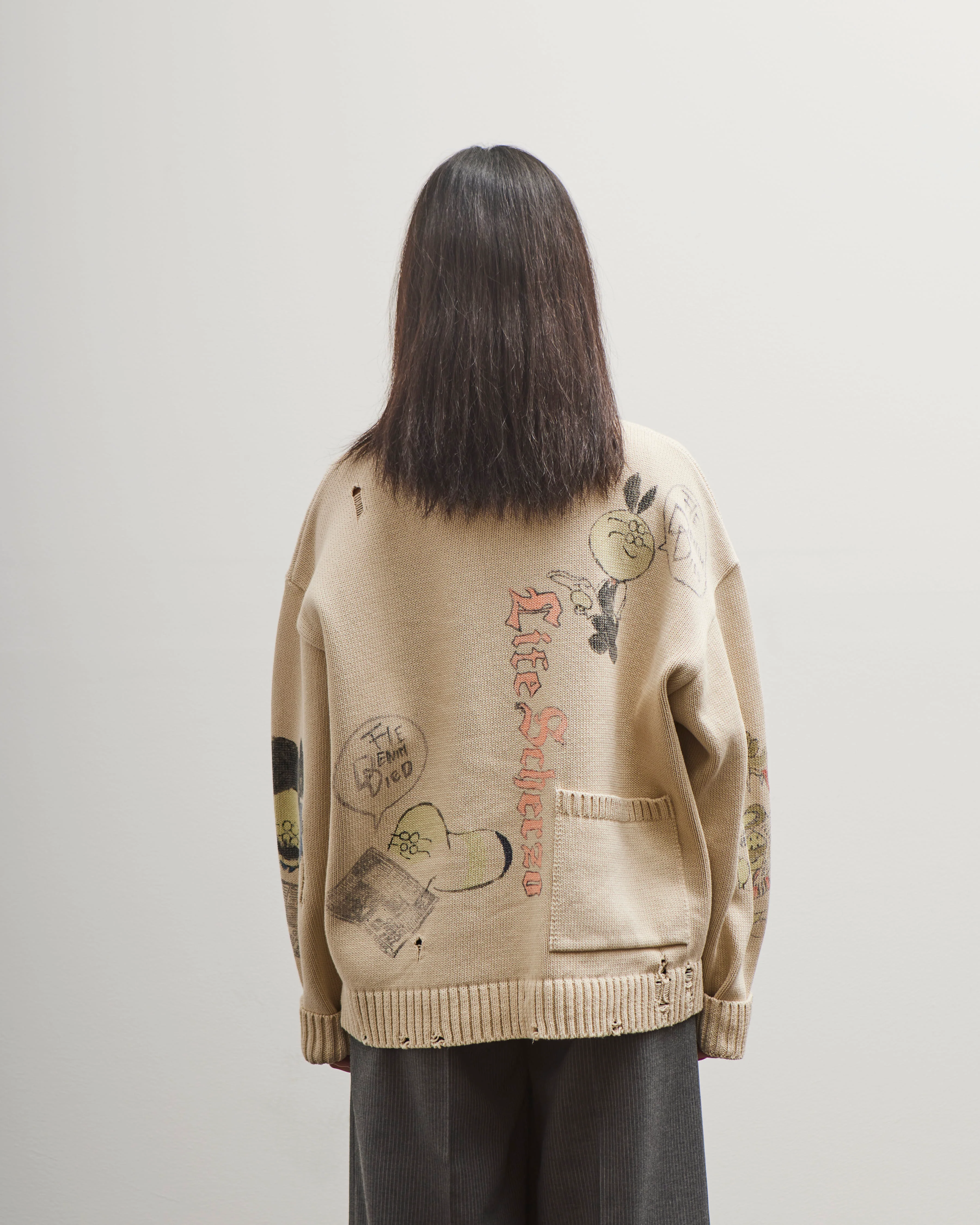 Kapital 5G Cotton Knit Crew Sweater (Memorial Paint Model), Ecru - Image 8