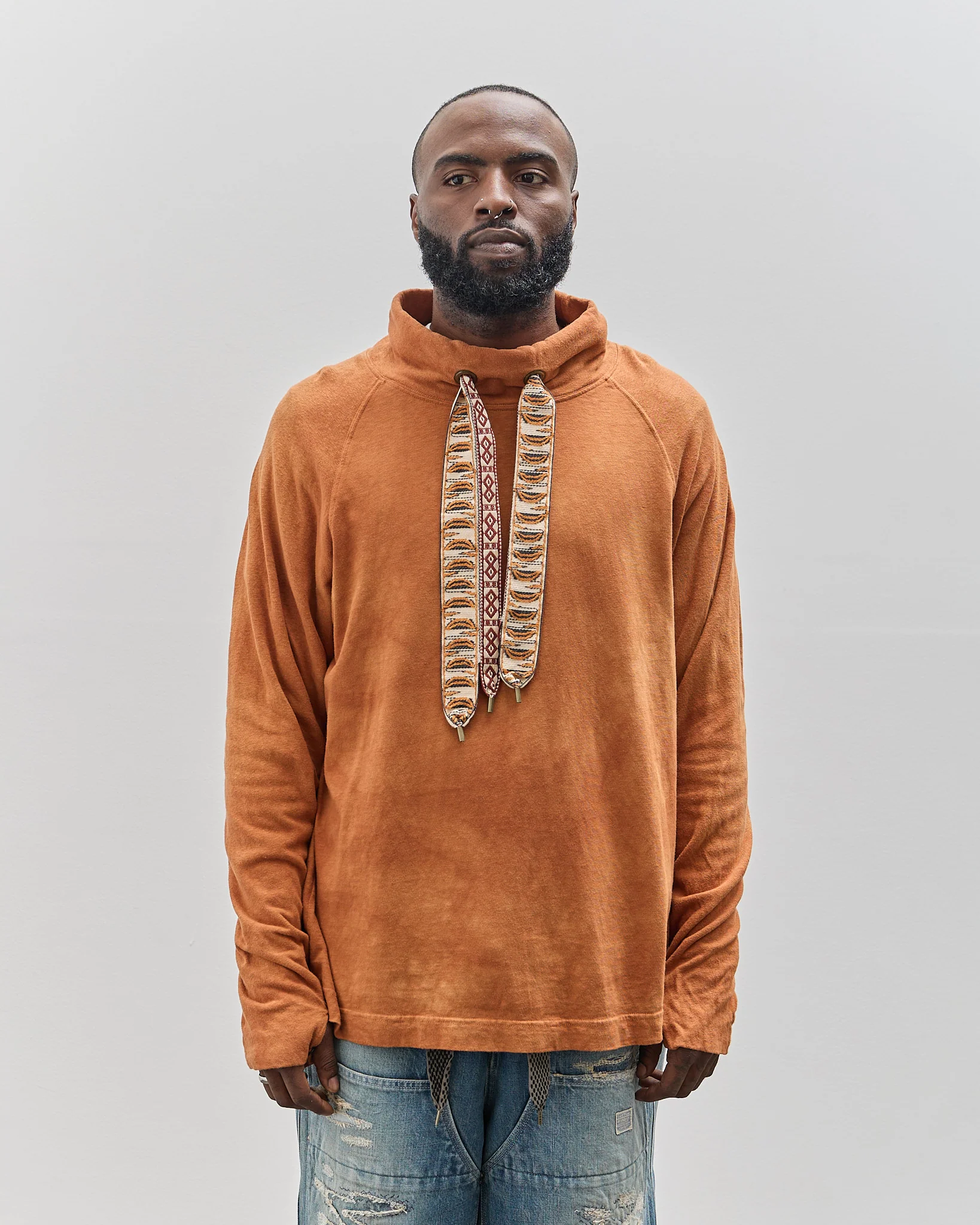 Kapital Cowl Neck Long Sleeve Tee, Brown - Image 6