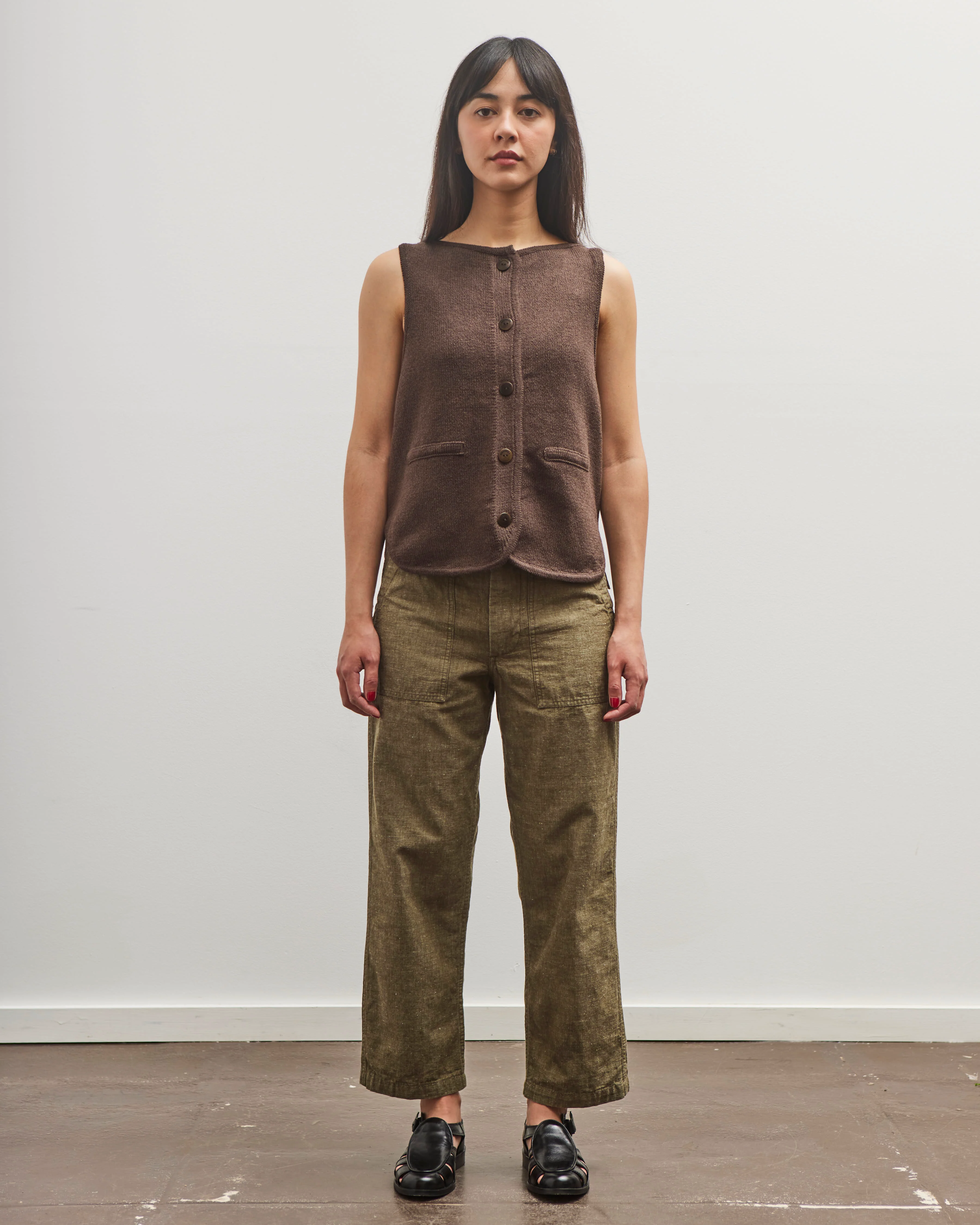 orSlow Short Length Chambray Fatigue Pants, Dusty Olive - Image 3
