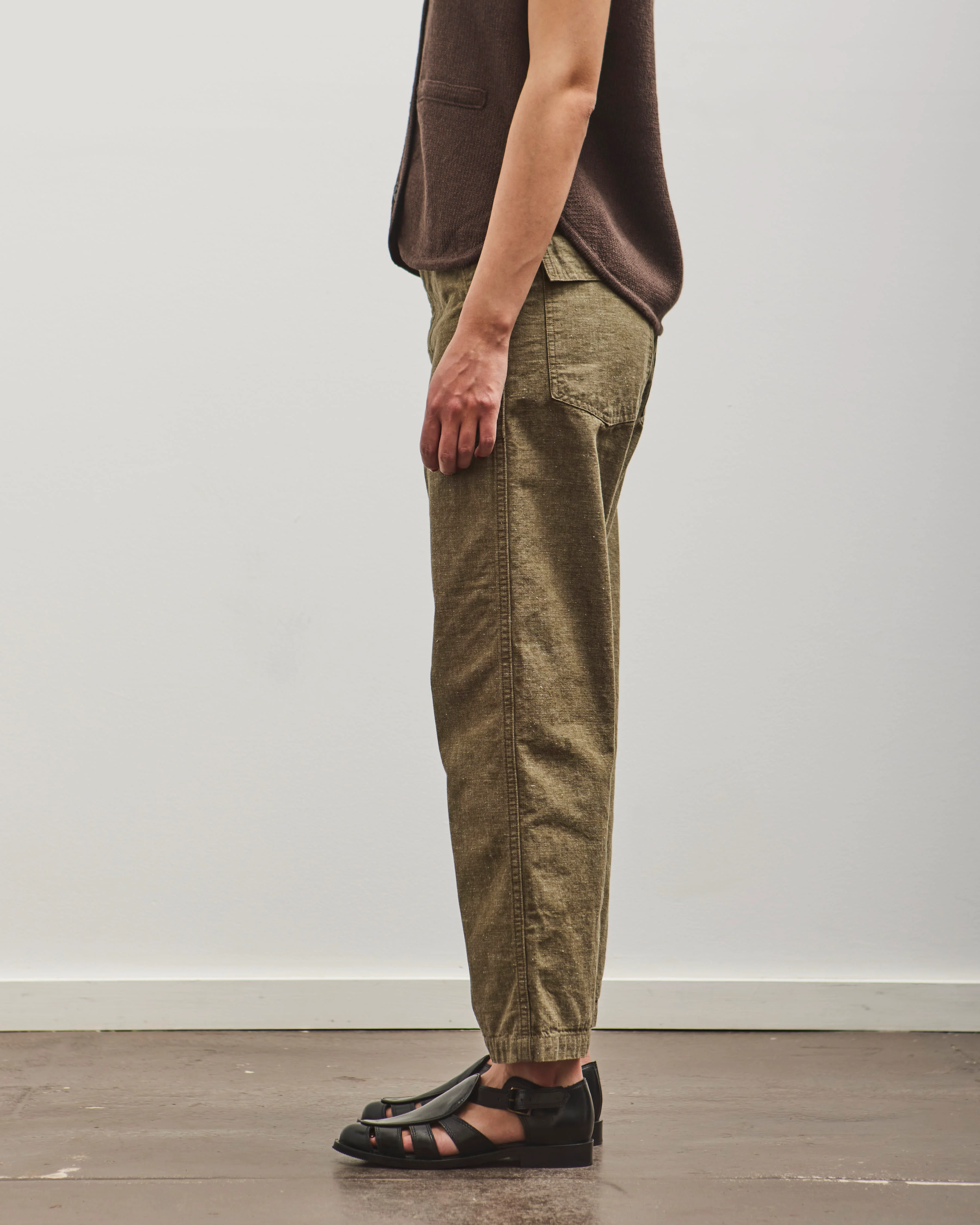 orSlow Short Length Chambray Fatigue Pants, Dusty Olive - Image 5
