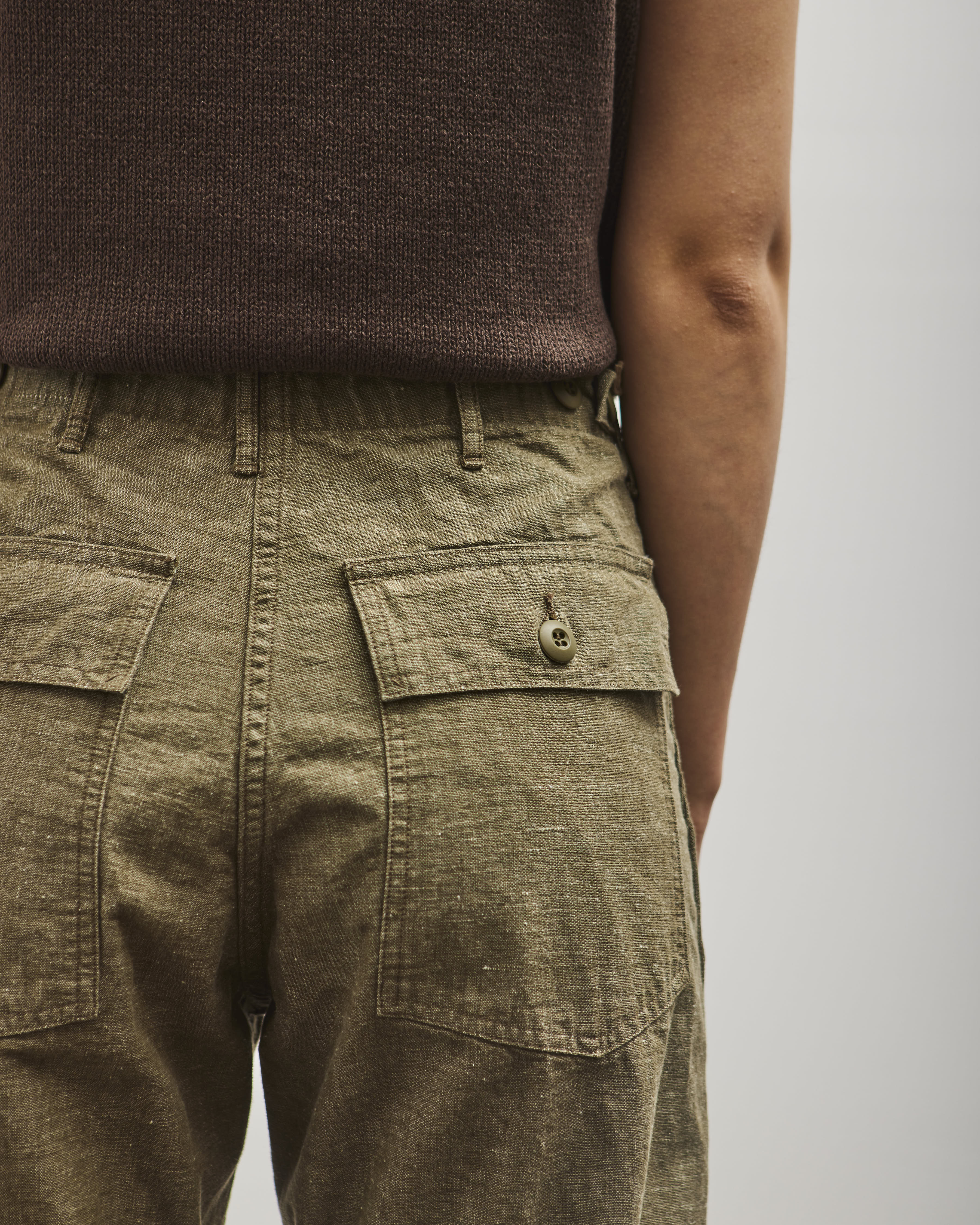 orSlow Short Length Chambray Fatigue Pants, Dusty Olive - Image 6