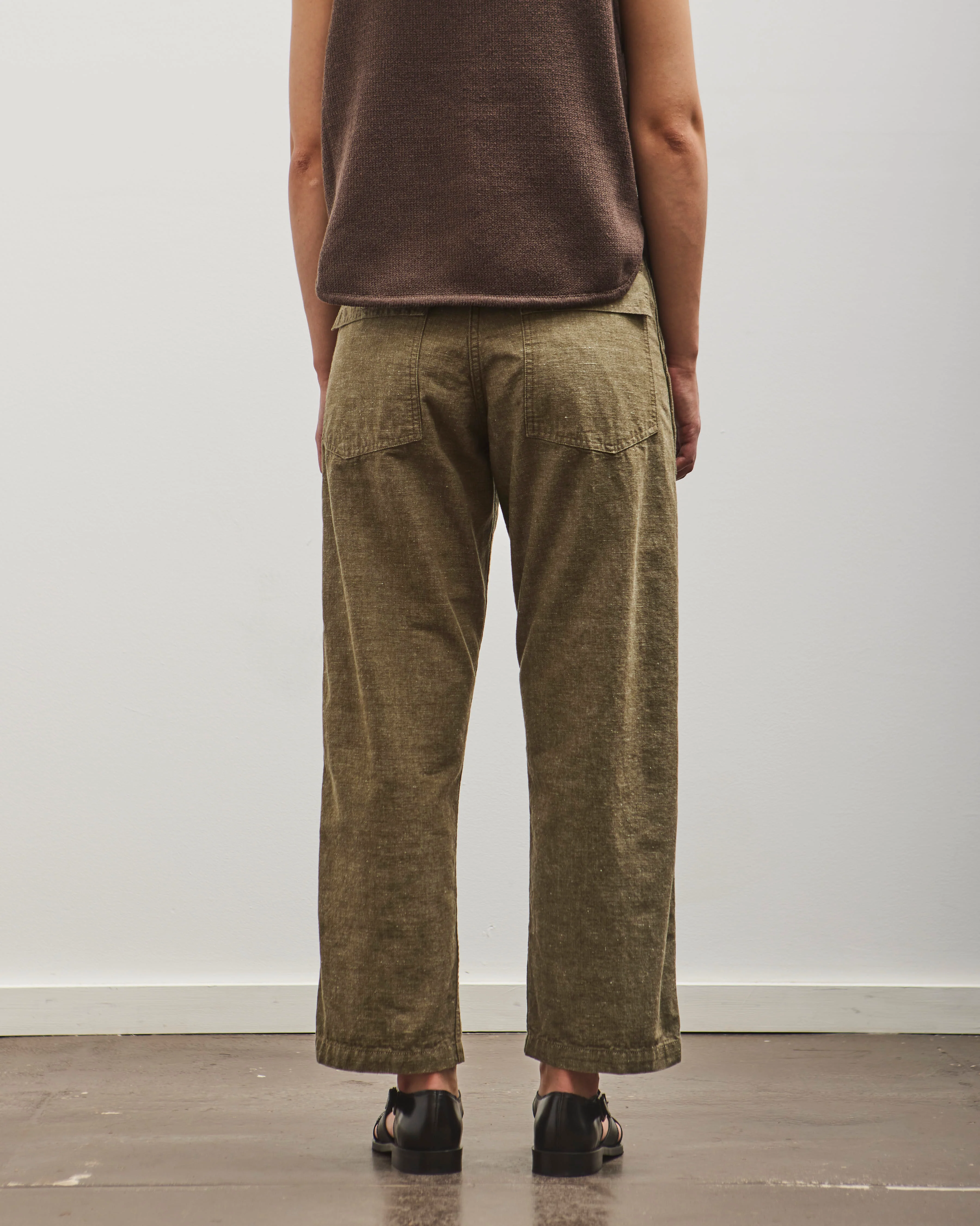 orSlow Short Length Chambray Fatigue Pants, Dusty Olive - Image 8