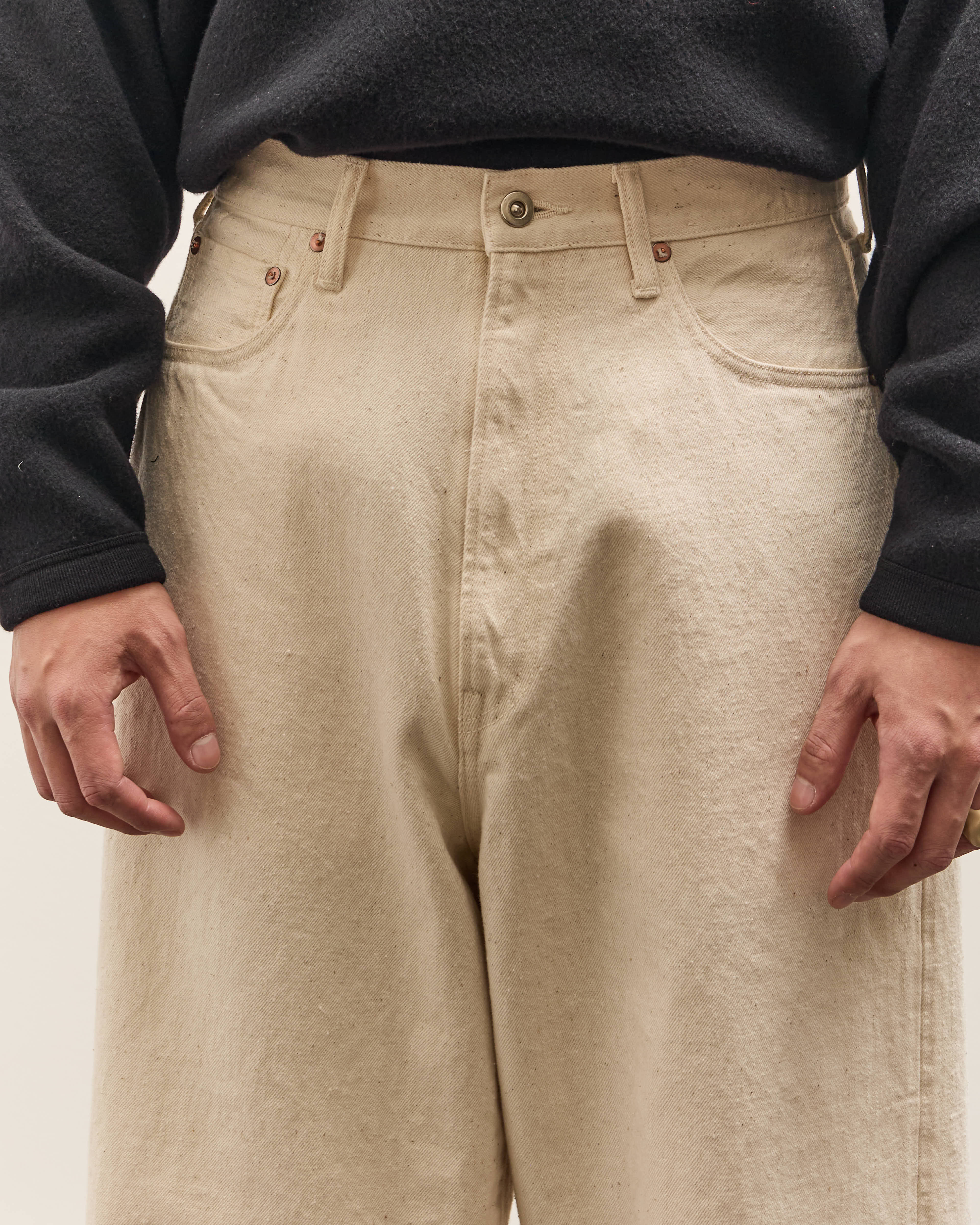 Yoko Sakamoto 5 Pocket Baggy Pants, Ecru - Image 7